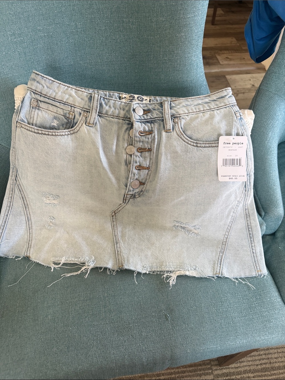 Free People Light Blue Distressed Denim Mini Skirt
